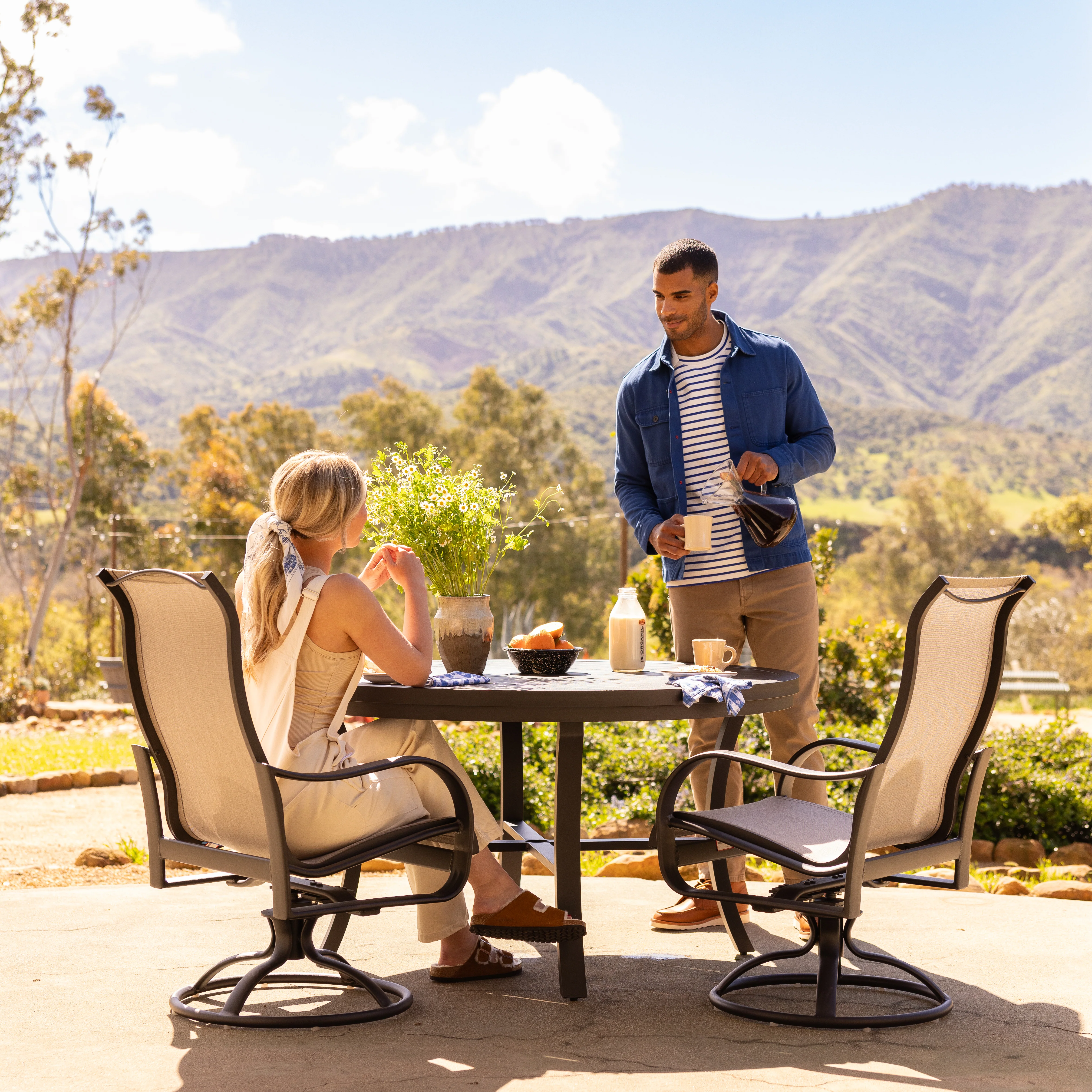 Pepin 7 Piece Rectangular Outdoor Dining Set with Swivel Rocking Chairs - Image 3